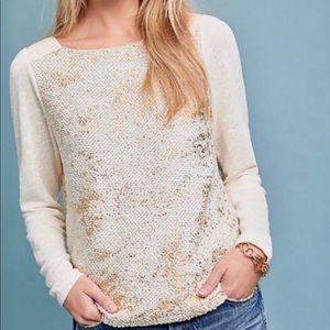 Anthropology Akemi + Kin foil print Pointelle pull over cream sweater M